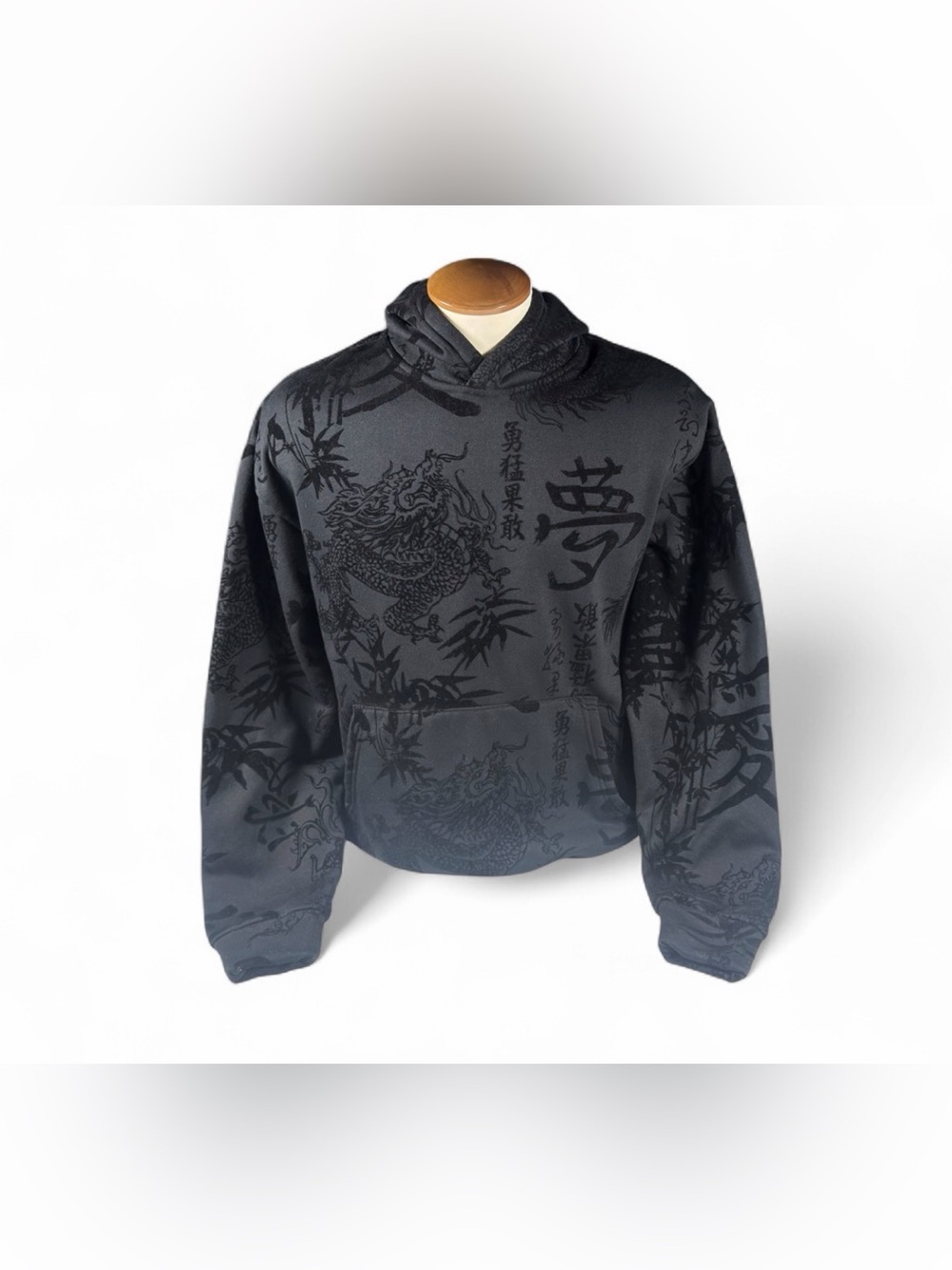 DR Social Club Charcoal Black Embossed Dragon And Text Crewneck Hoodie